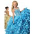 Ball Gown Square Neck Turquoise Organza Ruffle Beaded Girl Pageant Prom Dress