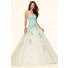 Ball Gown Strapless Champagne Tulle Blue Lace Beaded Prom Dress