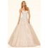 Ball Gown Strapless Champagne Tulle Ivory Lace Beaded Prom Dress