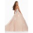 Ball Gown Strapless Corset Champagne Tulle Lace Applique Prom Dress