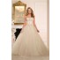 Ball Gown Strapless Drop Waist Champagne Colored Satin Tulle Corset Wedding Dress