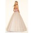 Ball Gown Strapless Drop Waist Corset Champagne Tulle Burgundy Beaded Prom Dress