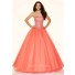 Ball Gown Strapless Drop Waist Corset Coral Tulle Beaded Prom Dress