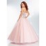 Ball Gown Strapless Long Coral Tulle Beaded Crystal Prom Dress Corset Back