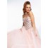Ball Gown Strapless Sweetheart Long Light Blush Pink Tulle Beaded Prom Dress