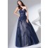 Ball Gown Strapless Sweetheart Long Navy Blue Tulle Lace Beaded Prom Dress