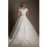 Ball Gown Sweetheart Cap Sleeve Lace Modest Wedding Dress With Bow Sash