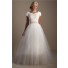 Ball Gown Sweetheart Cap Sleeve Sparkly Tulle Modest Wedding Dress With Sash