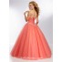 Ball Gown Sweetheart Long Coral Tulle Draped Beaded Prom Dress Corset Back