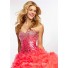 Ball Gown Sweetheart Long Red Organza Ruffle Ombre Beaded Prom Dress Corset Back