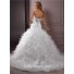 Ball Gown Sweetheart Puffy Organza Ruffle Wedding Dress With Pearls Crystals