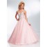 Ball Gown Sweetheart Sheer See Through Back Coral Tulle Beaded Prom Dress With Straps