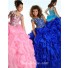 Ball Gown Turquoise Blue Organza Ruffle Beaded Little Girl Prom Dress With Straps