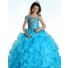Ball Gown Turquoise Blue Organza Ruffle Beaded Little Girl Prom Dress With Straps
