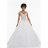 Ball Gown V Neck Basque Waist White Tulle Beaded Prom Dress Keyhole Corset Back