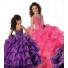 Ball Gown V Neck Hot Pink Organza Ruffle Tiered Girl Pageant Prom Dress