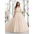 Ball Gown V Neck Organza Lace Beaded Plus Size Wedding Dress