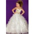 Ball Gown White Organza Ruffle Gold Beaded Little Flower Girl Party Prom Dress