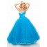 Ball Gown sweetheart floor length blue organza prom dress with ruffles