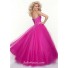 Ball Gown sweetheart floor length fuchsia tulle beaded prom dress with corset