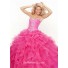 Ball Gown sweetheart floor length hot pink beaded organza prom dress with ruffles