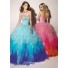 Ball Gown sweetheart floor length purple blue multi color prom dress with ruffles and beading