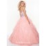 Ball Gown sweetheart floor length pink beaded prom dress with ruffles