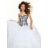 Ball Gown sweetheart floor length white and black applique prom dress with sequins