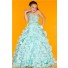 Ball One Shoulder Light Blue Ruffle Beaded Little Girl Party Dance Dress With Train