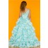 Ball One Shoulder Light Blue Ruffle Beaded Little Girl Party Dance Dress With Train