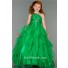 Ball One Shoulder Long Green Beaded Organza Ruffle Little Girl Evening Prom Dress