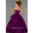 Ball One Shoulder Long Purple Beaded Organza Ruffle Little Girl Evening Prom Dress
