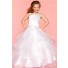 Ball One Shoulder White Tiered Organza Ruffle Girl Pageant Party Dance Dress