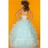 Ball Princess Halter Light Blue Puffy Tulle Beaded Flower Girl Pageant Prom Dress 