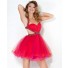 Ball Sweetheart Short Mini Red Tulle Beaded Sweet Sixteen Cocktail Party Dress
