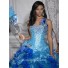 Beautiful Ball Gown Blue Organza Quinceanera Dress With Beading Feathers Ruffles