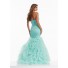 Beautiful Mermaid Sweetheart Corset Aqua Satin Organza Ruffle Prom Dress