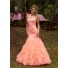 Beautiful Mermaid Sweetheart Corset Coral Satin Organza Ruffle Prom Dress
