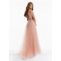 Boho V Neck Off The Shoulder Long Rose Tulle Lace Prom Dress