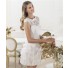 Casual Informal Illusion Neckline Short Mini Lace Wedding Dress With Flowers Buttons