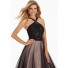 Charming A Line Halter Long Black Tulle Lace Beaded Prom Dress