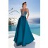 Charming A Line Strapless Long Teal Satin Beaded Prom Dress