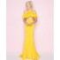 Charming Cold Shoulder Lemon Yellow Ruffle Two Piece Prom Dress