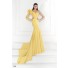Charming Mermaid One Shoulder Backless Yellow Satin Lace Sleeve Prom Dress