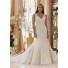 Charming Mermaid V Neck Sheer Back Lace Plus Size Wedding Dress With Buttons