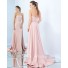 Chic Strapless Long Blush Pink Satin Beaded Belt Evening Prom Dress Sweep Train