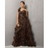 Classic A Line One Shoulder Long Chocolate Brown Tulle Evening Dress With Flowers