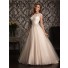 Classic Ball Gown Cap Sleeve Champagne Lace Tulle Wedding Dress Keyhole Open Back