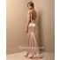 Classic Mermaid Long Peach Pink Silk Beaded Evening Dress With Low Back