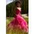 Classy Mermaid Corset Back Hot Pink Organza Ruffle Lace Beaded Prom Dress
